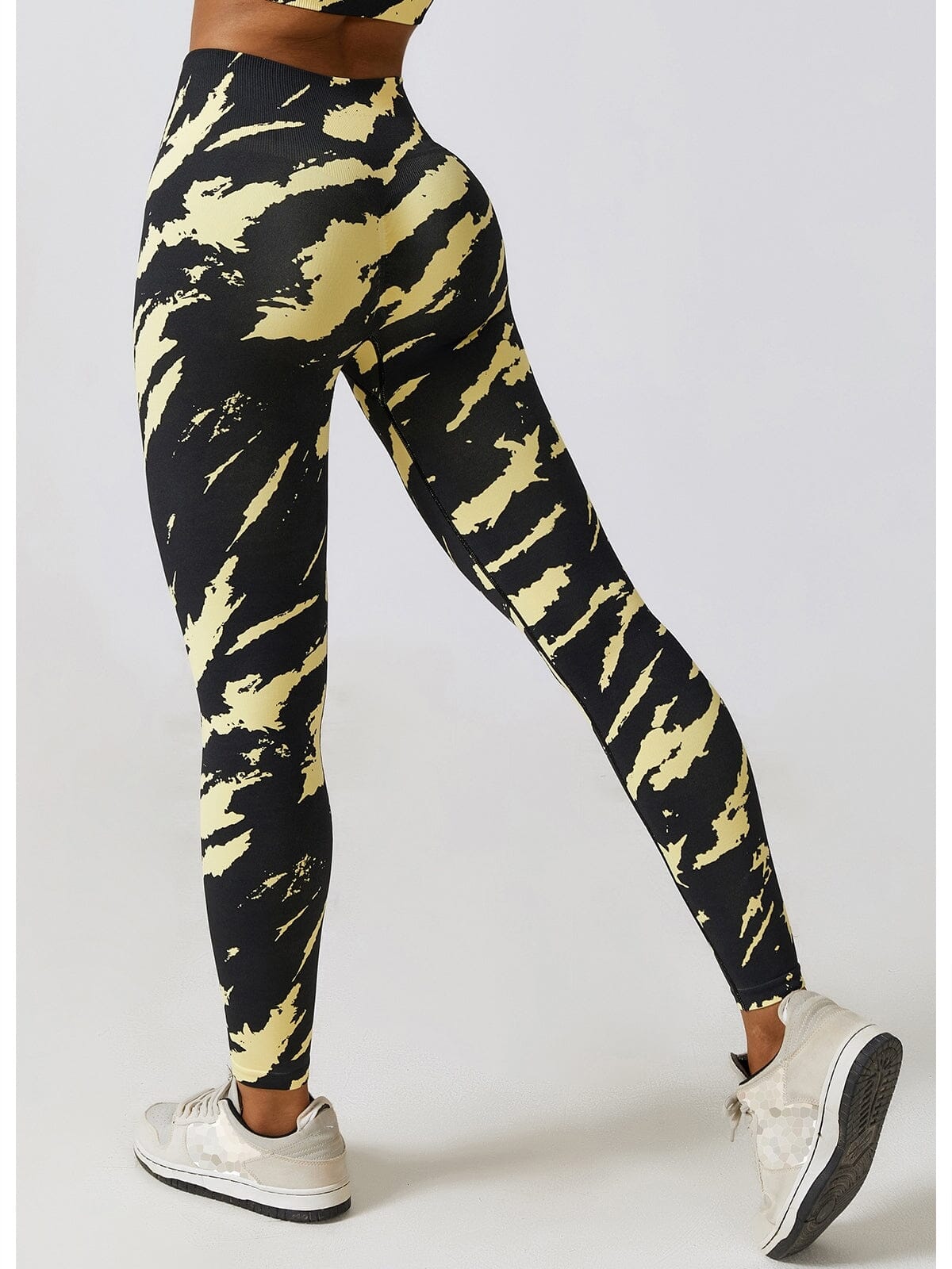 Legging Fitness Moulant Taille Haute Push Up-Maëlys S / Noir/Jaune