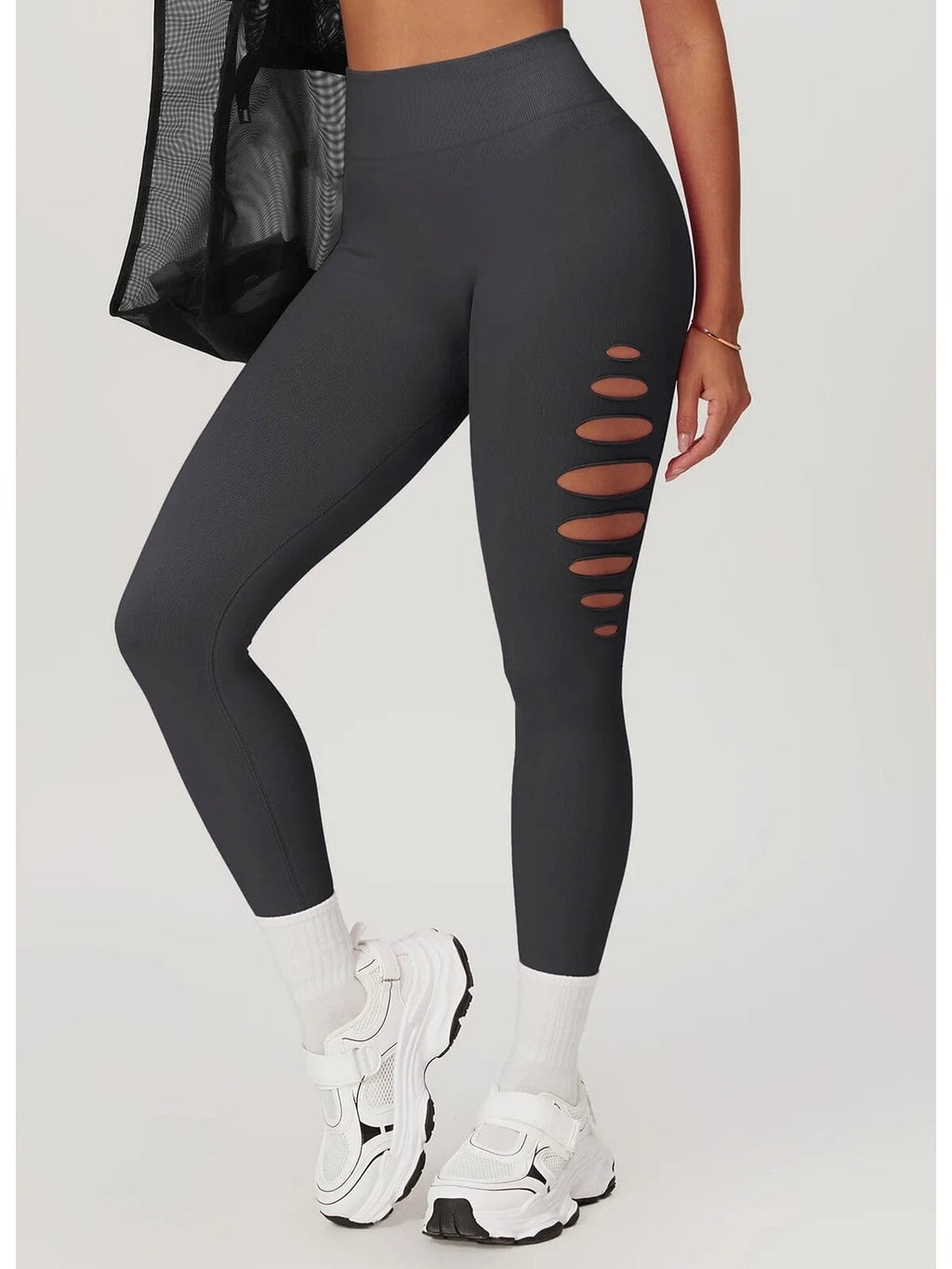 Legging Fitness Push Up Premium Ajouré Sans Couture-Élina S (36) / Gris foncé