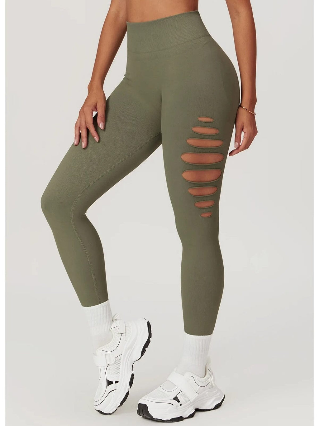 Legging Fitness Push Up Premium Ajouré Sans Couture-Élina S (36) / Kaki