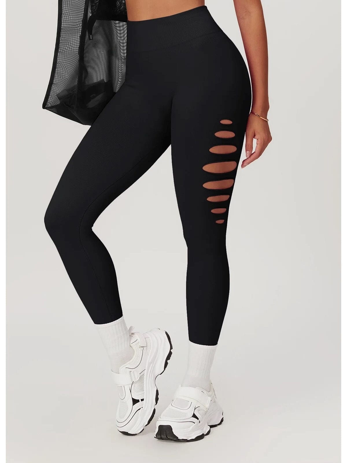 Legging Fitness Push Up Premium Ajouré Sans Couture-Élina S (36) / Noir