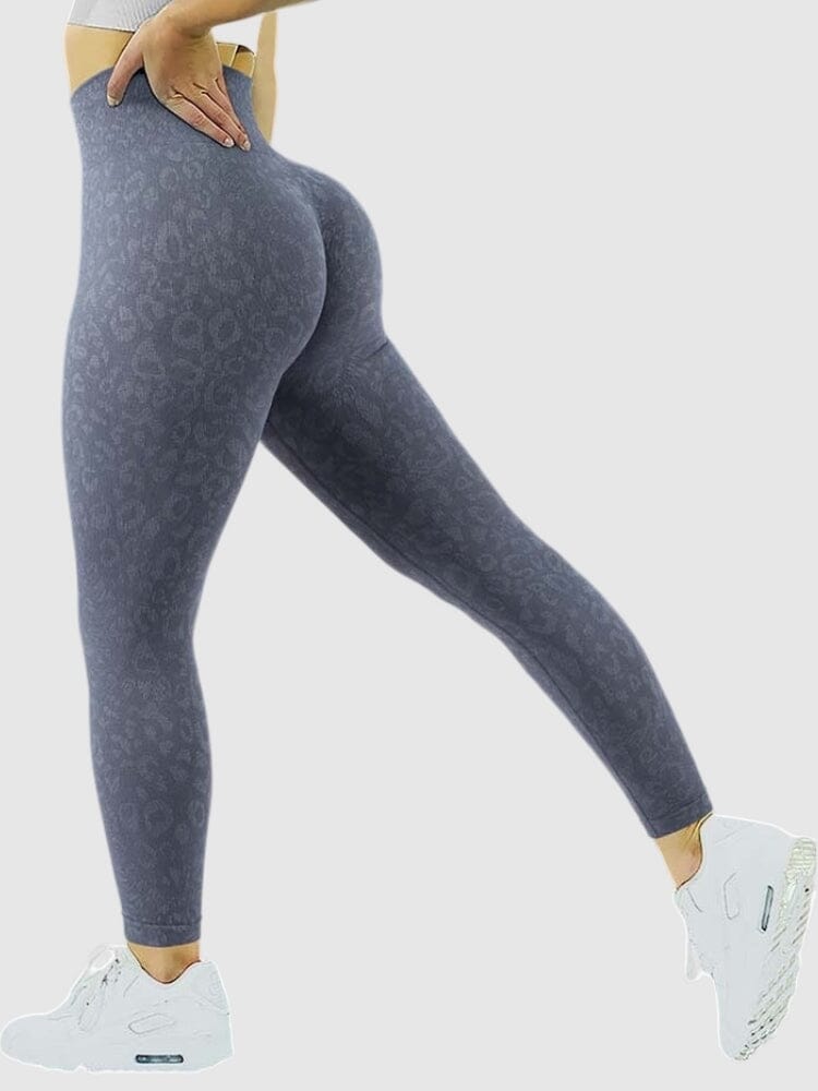 Legging Sport Léopard Push Up Sans Couture-Louve S / Bleu grisé
