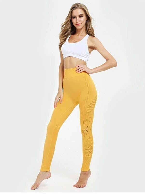 Legging Sport Maille Sans Couture-Soléna S / Jaune